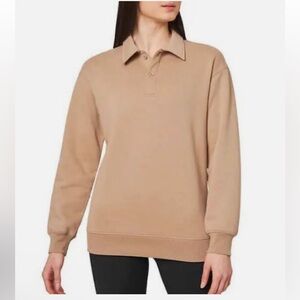 Mondetta Ladies' Collared Fleece Pullover Top, Natural